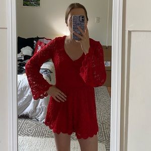 Red Miami Brand Romper with Lace